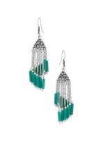 Pair Of Filigree Oxidized Jhumki Earrings With Green Beads