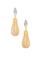 Elongated Spiral Zircon Studded Gold Shine Earrings